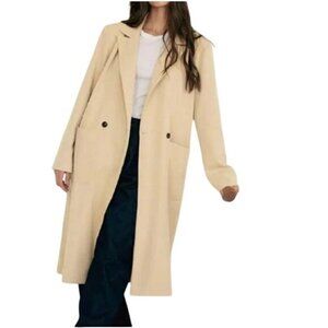 WeWoreWhat Notch Lapel Suiting Twill Trench Coat Beige MSRP $158 NWOT